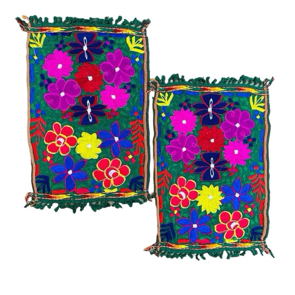 Embroidered Green Placemats 2 Pc Set